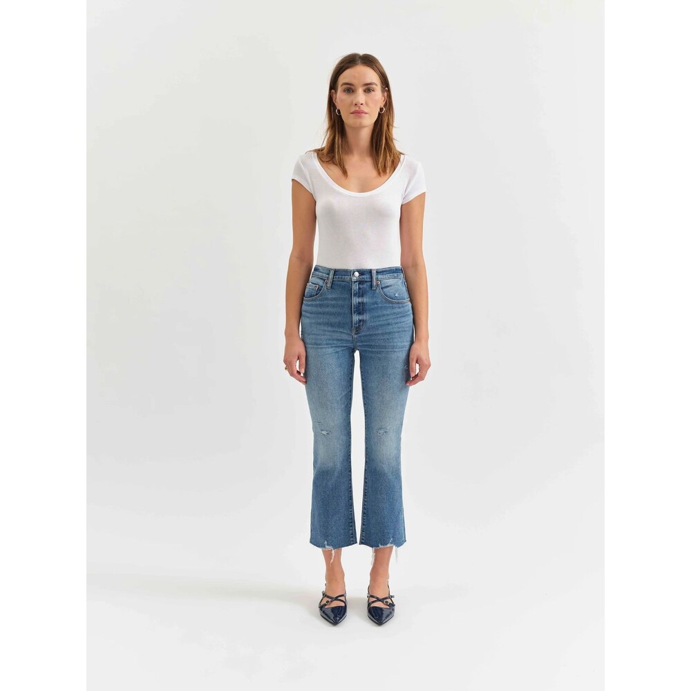 Daze Denim Shy Girl Cropped Flare Jeans,  High Rise Raw Hem, Size 26